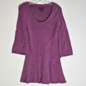 Max Edition Sweater Womens Medium‎ Purple Tunic Eyelet 3/4 Sleeve Scoop Neck
